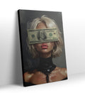Rebellious canvas wall art with money over eyes and graffiti, great for modern Indian home decor.