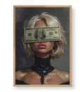 Rebellious canvas wall art with money over eyes and graffiti, great for modern Indian home decor.