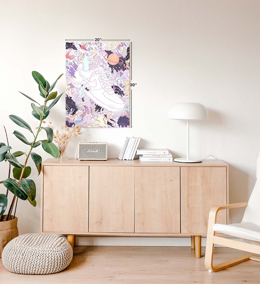 Air Force Cosmic Clash surreal bar wall art canvas print with Nike Air Force sneaker for Indian home decor.