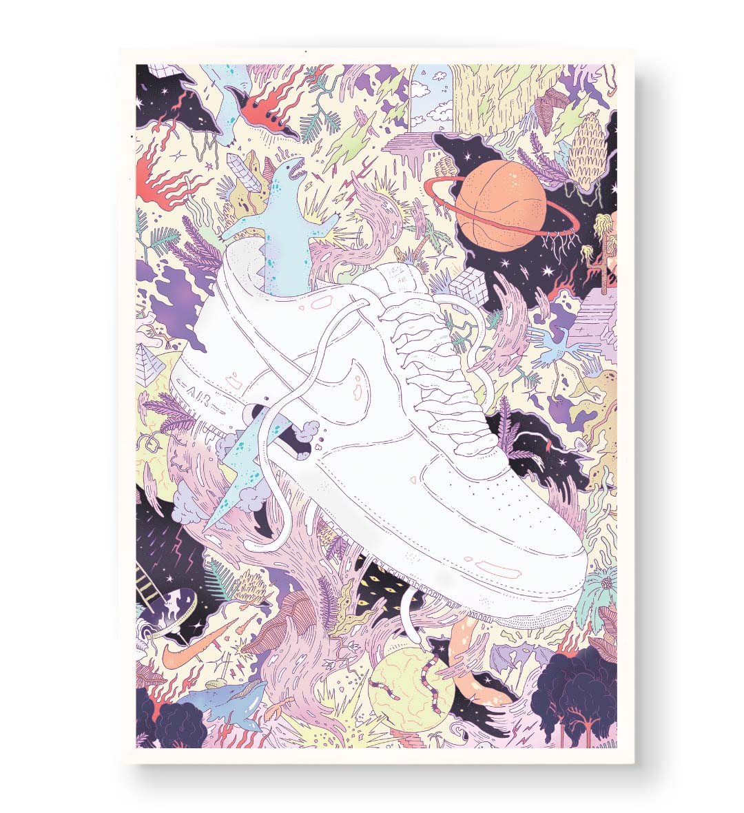 Air Force Cosmic Clash surreal bar wall art canvas print with Nike Air Force sneaker for Indian home decor.