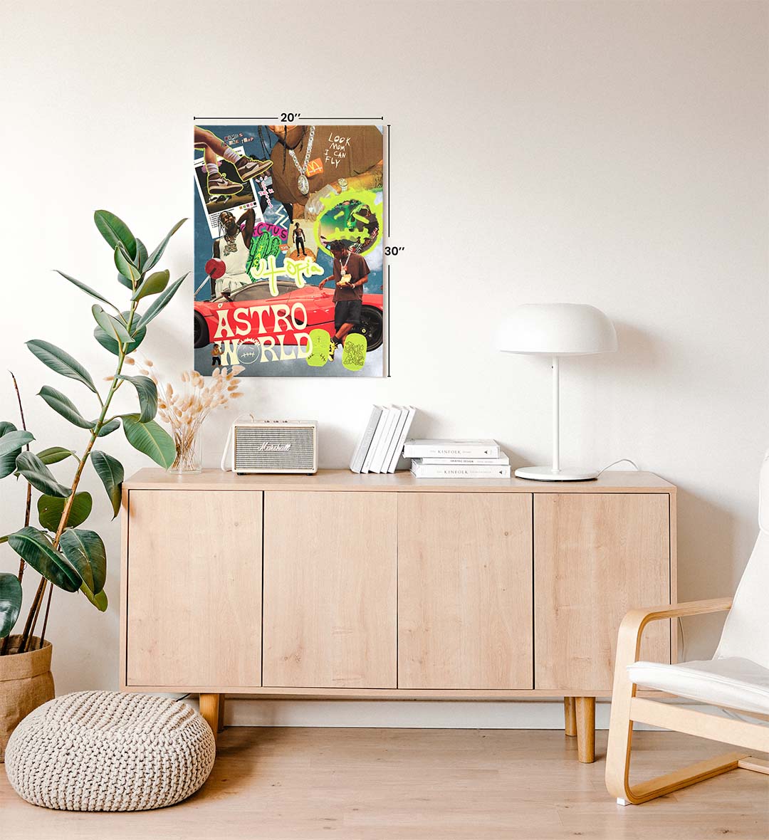 Astroworld Travis Scott hip-hop bar wall art canvas print with sneakers and cacti for Indian home decor.