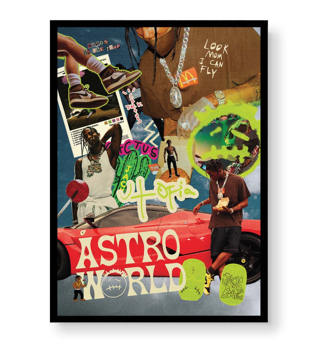 Astroworld Travis Scott hip-hop bar wall art canvas print with sneakers and cacti for Indian home decor.