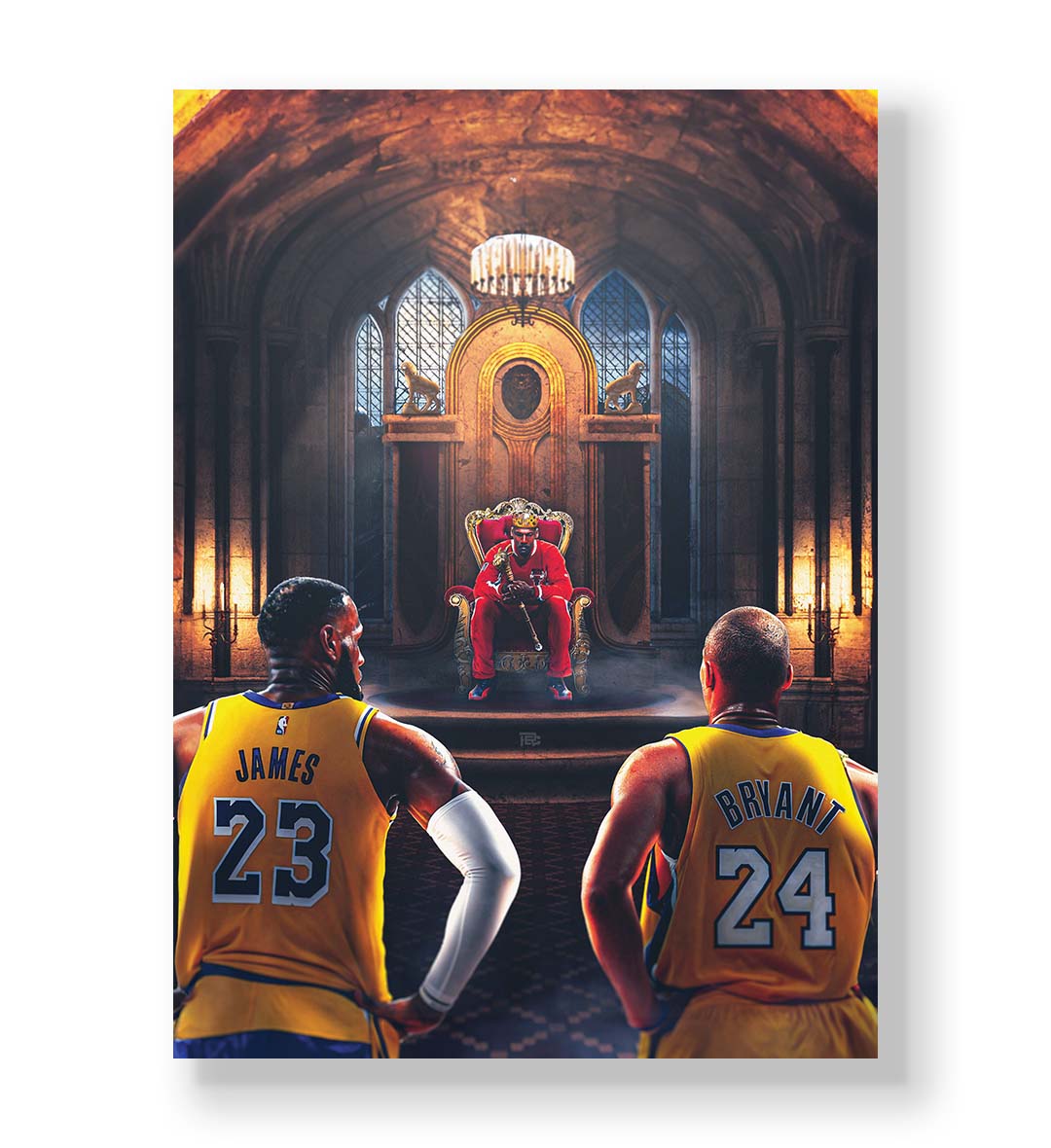 Court Kings canvas wall art featuring LeBron James, Kobe Bryant, and Michael Jordan for Indian home decor.
