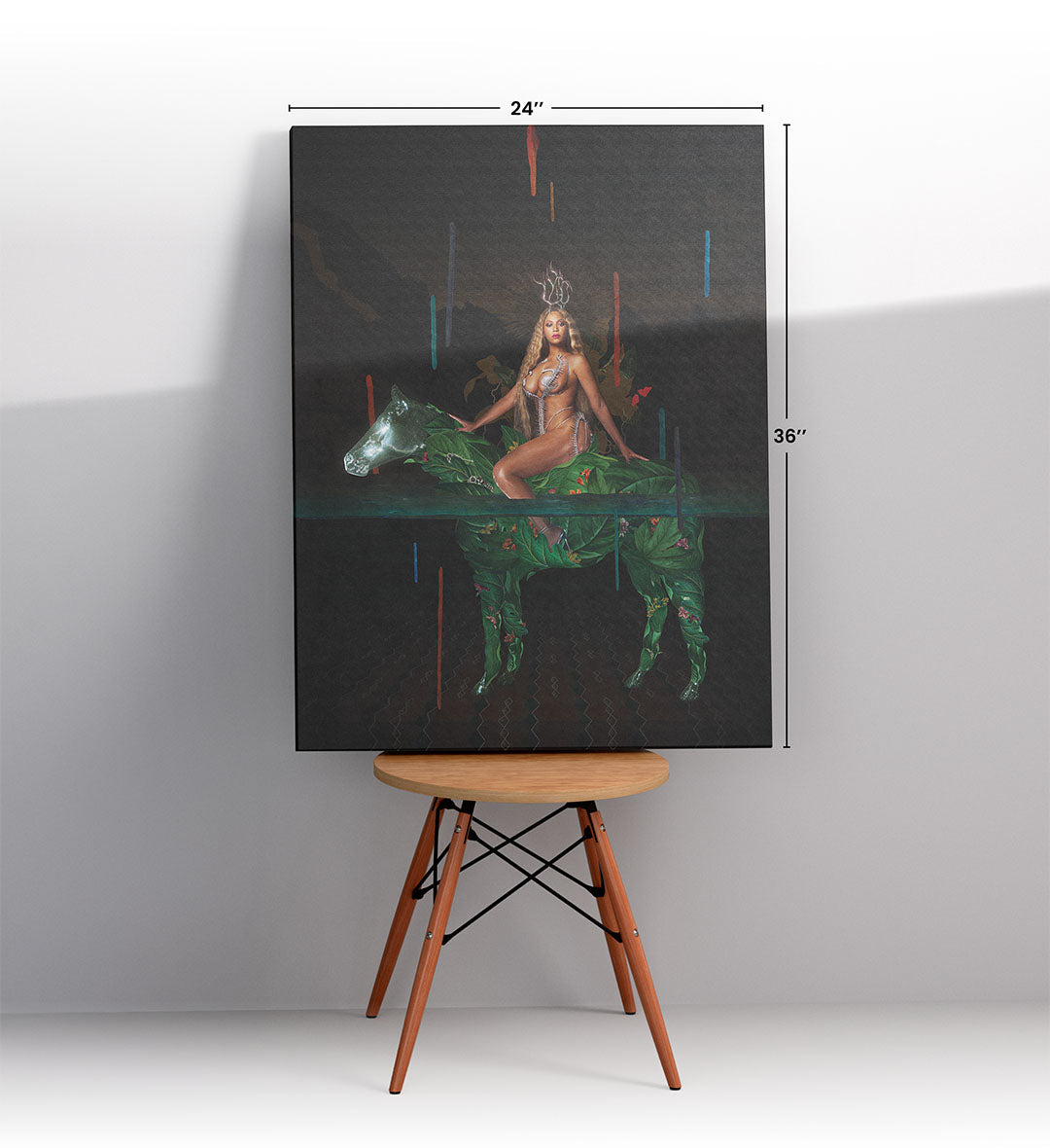 Beyonce fantasy canvas wall art with leafy horse, perfect for modern Indian home decor.