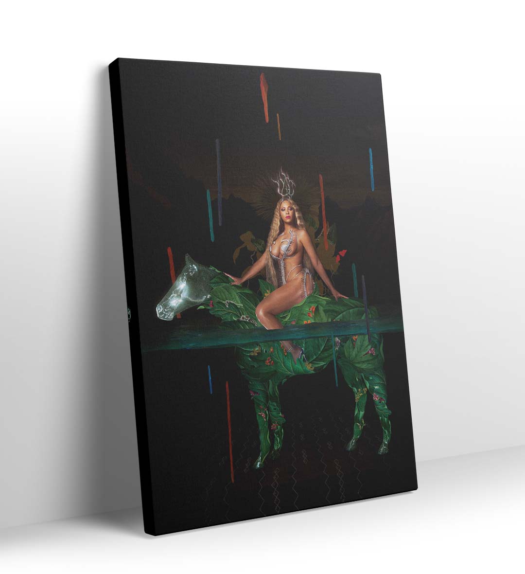 Beyonce fantasy canvas wall art with leafy horse, perfect for modern Indian home decor.