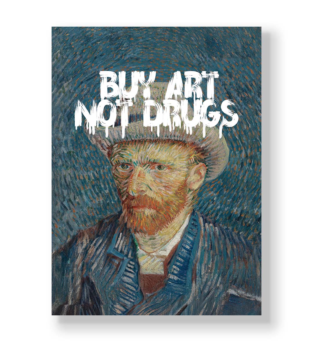 Vincent Van Gogh parody canvas wall art with Buy Art Not Drugs graffiti, perfect for modern Indian home decor.