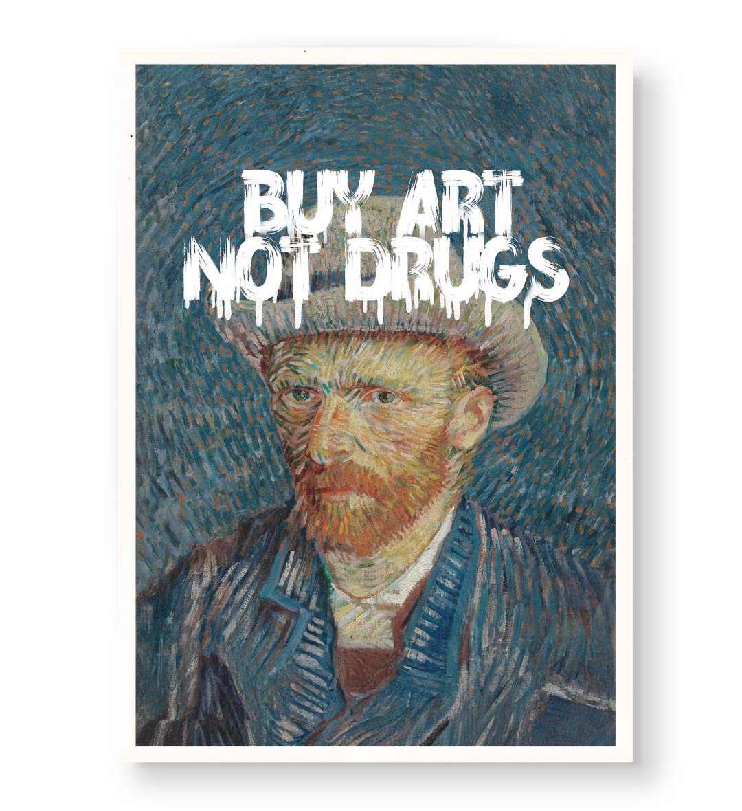 Vincent Van Gogh parody canvas wall art with Buy Art Not Drugs graffiti, perfect for modern Indian home decor.