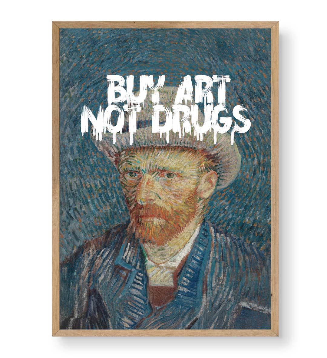 Vincent Van Gogh parody canvas wall art with Buy Art Not Drugs graffiti, perfect for modern Indian home decor.