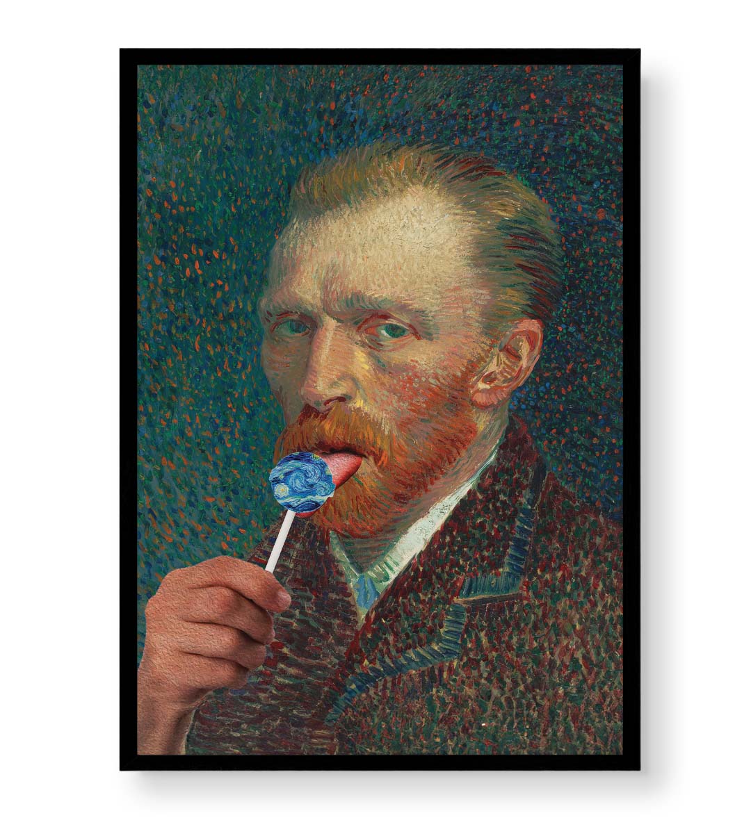 Vincent Van Gogh parody canvas wall art with Starry Night lollipop, perfect for modern Indian home decor.
