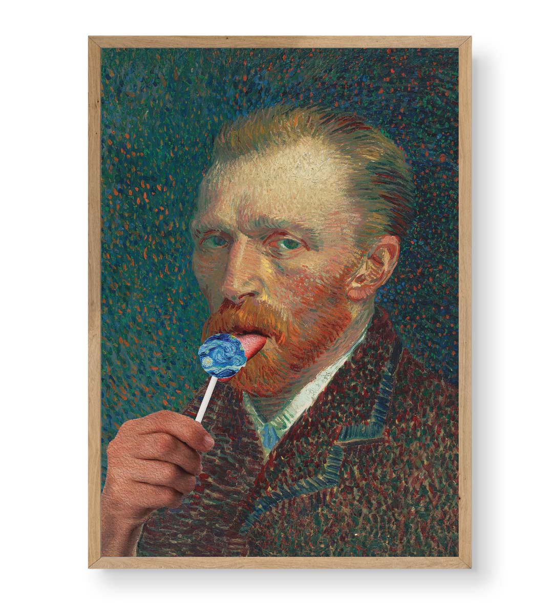 Vincent Van Gogh parody canvas wall art with Starry Night lollipop, perfect for modern Indian home decor.