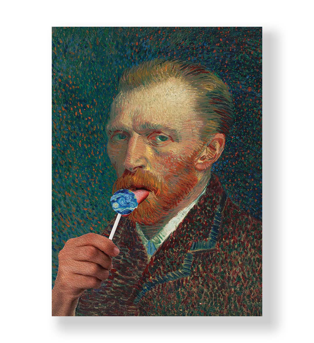 Vincent Van Gogh parody canvas wall art with Starry Night lollipop, perfect for modern Indian home decor.
