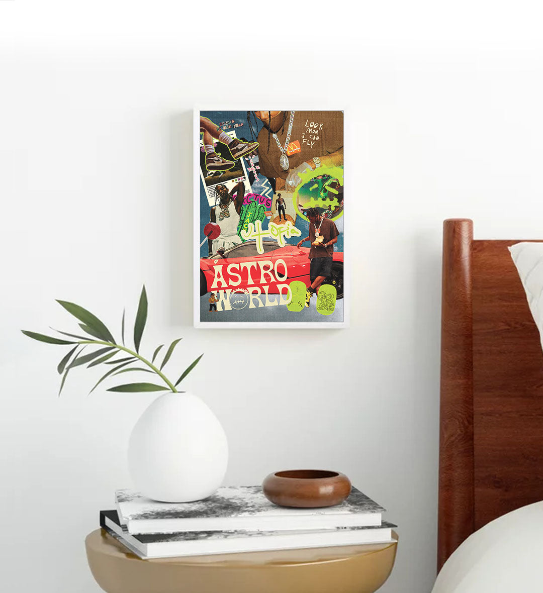 Astroworld Travis Scott hip-hop bar wall art canvas print with sneakers and cacti for Indian home decor.