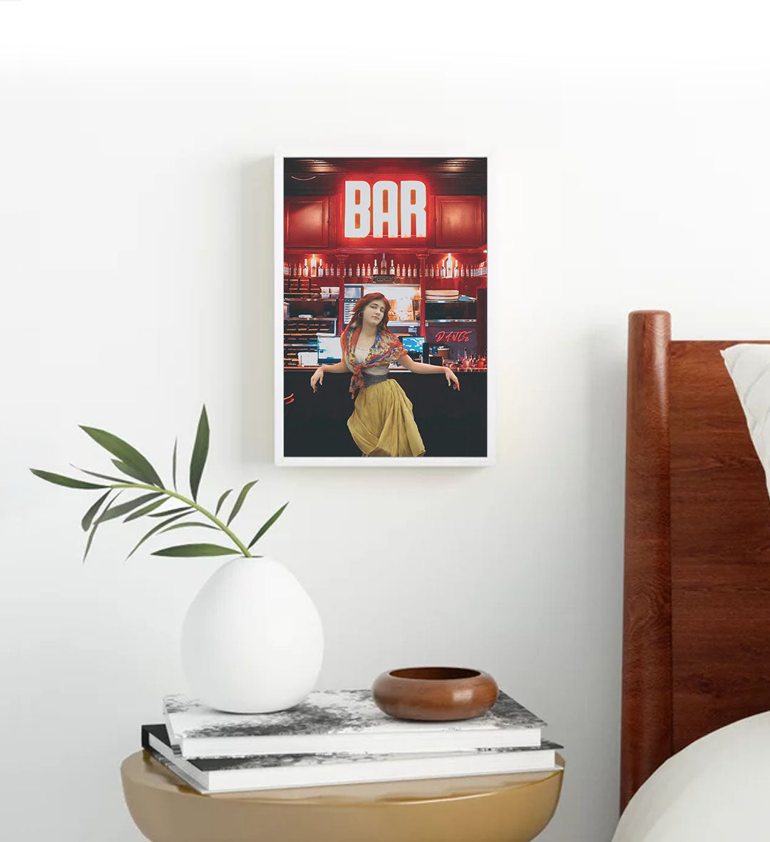 Bohemian Bar Scene with eclectic bar design wall art for home decor.