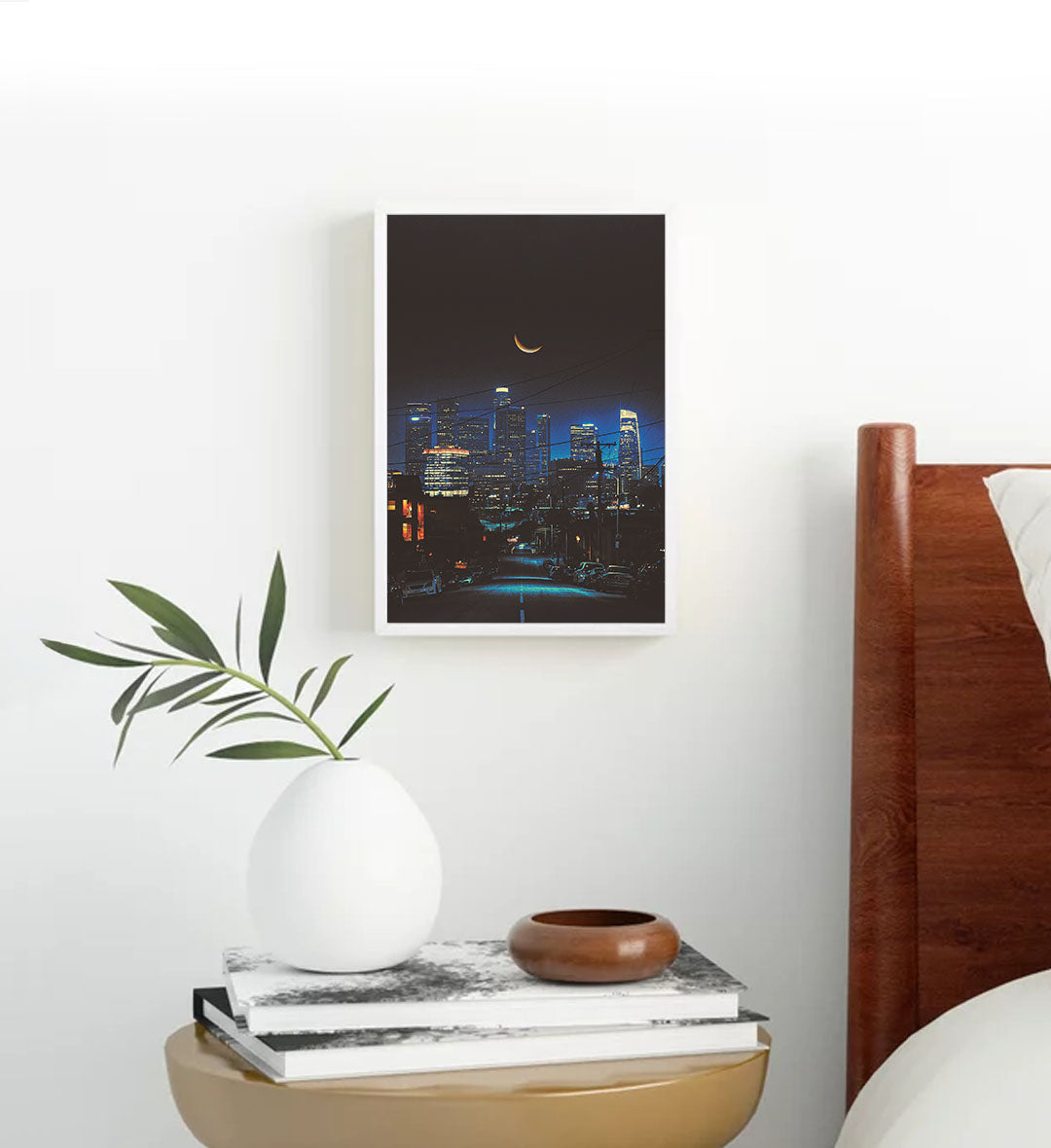 Cityscape Crescent with skyline and crescent moon wall art for Indian home decor.
