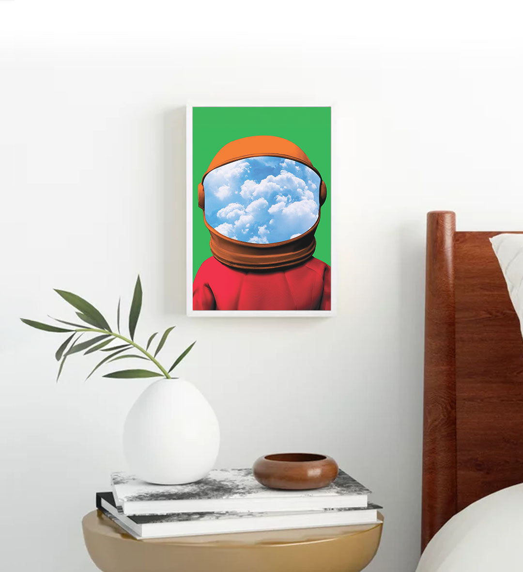 Astronaut canvas wall art with clouds in visor, perfect for modern Indian home decor.