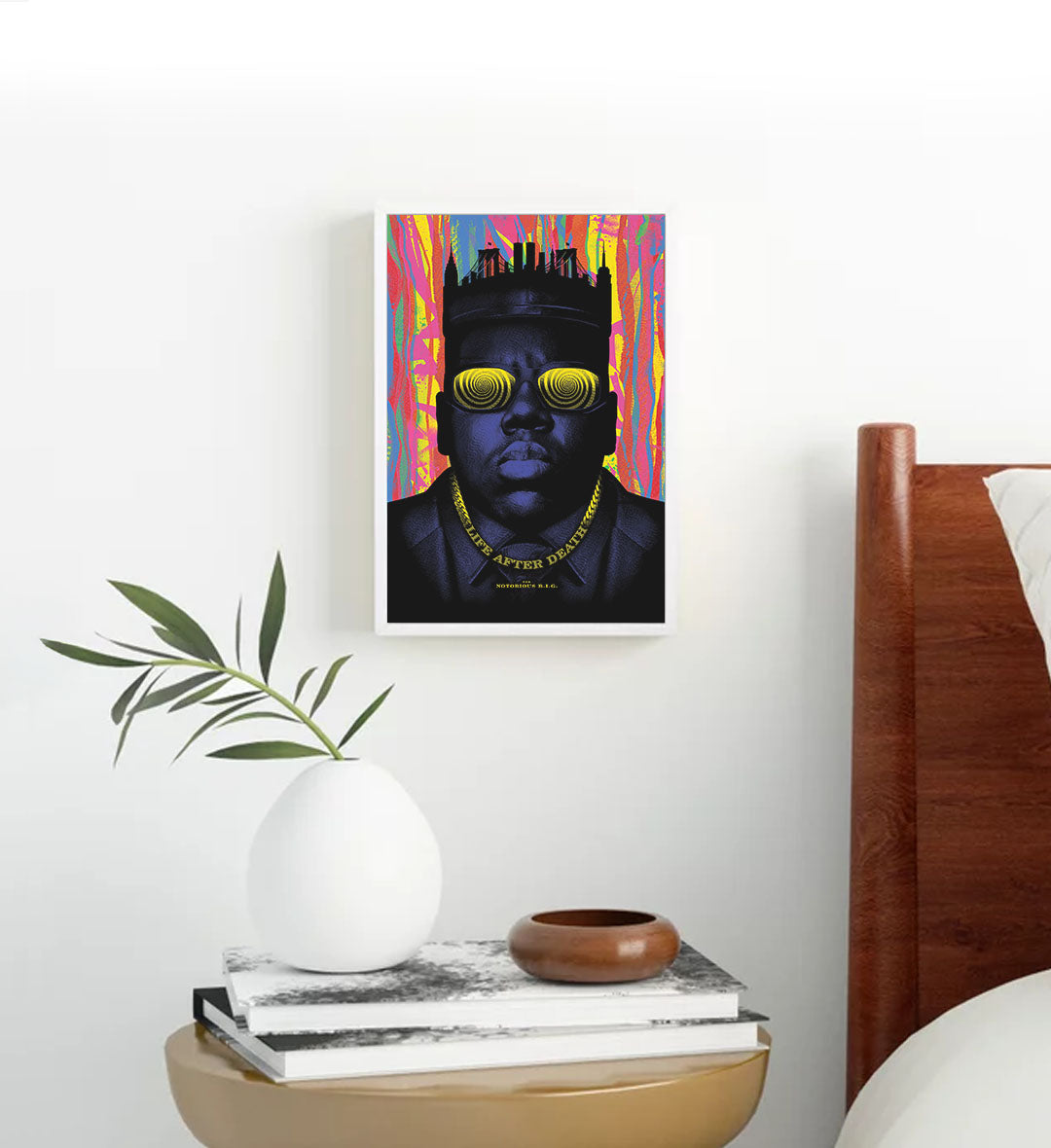 Notorious B.I.G. parody canvas wall art with psychedelic NYC skyline, perfect for modern Indian home decor.