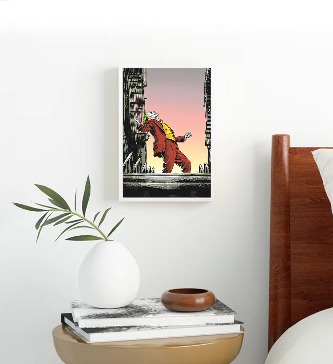 Joker’s Sunset Dance cinematic wall art with red suit and sunset sky for Indian home decor.
