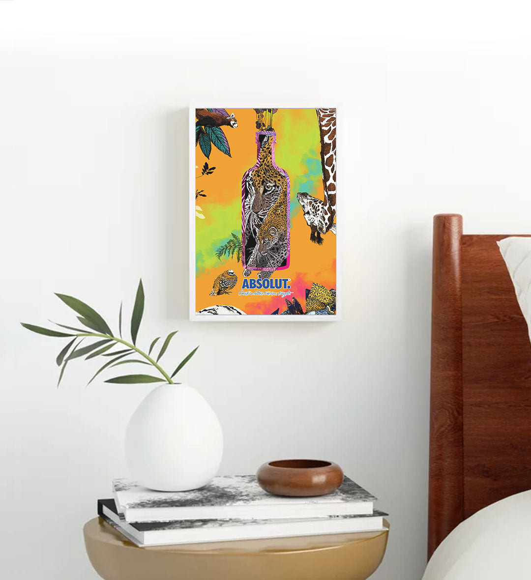 Jungle Vibes Absolut safari bar wall art canvas print with leopard for Indian bar decor.
