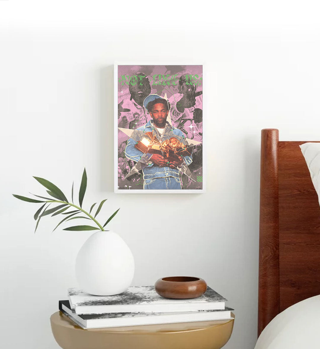 Kendrick Not Like Us hip-hop wall art canvas print with purple and green accents for Indian home decor.