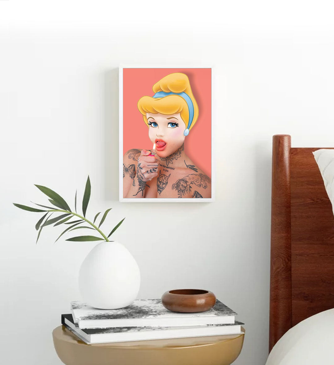 Rebel Princess Flame with tattooed princess design wall art for home decor.