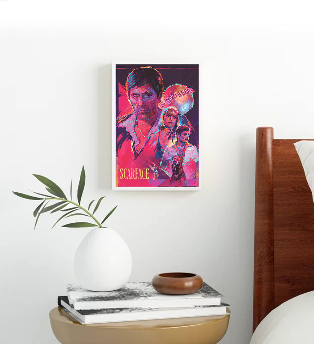 Scarface Neon Legacy cinematic wall art with neon pink and blue tones for Indian home decor.