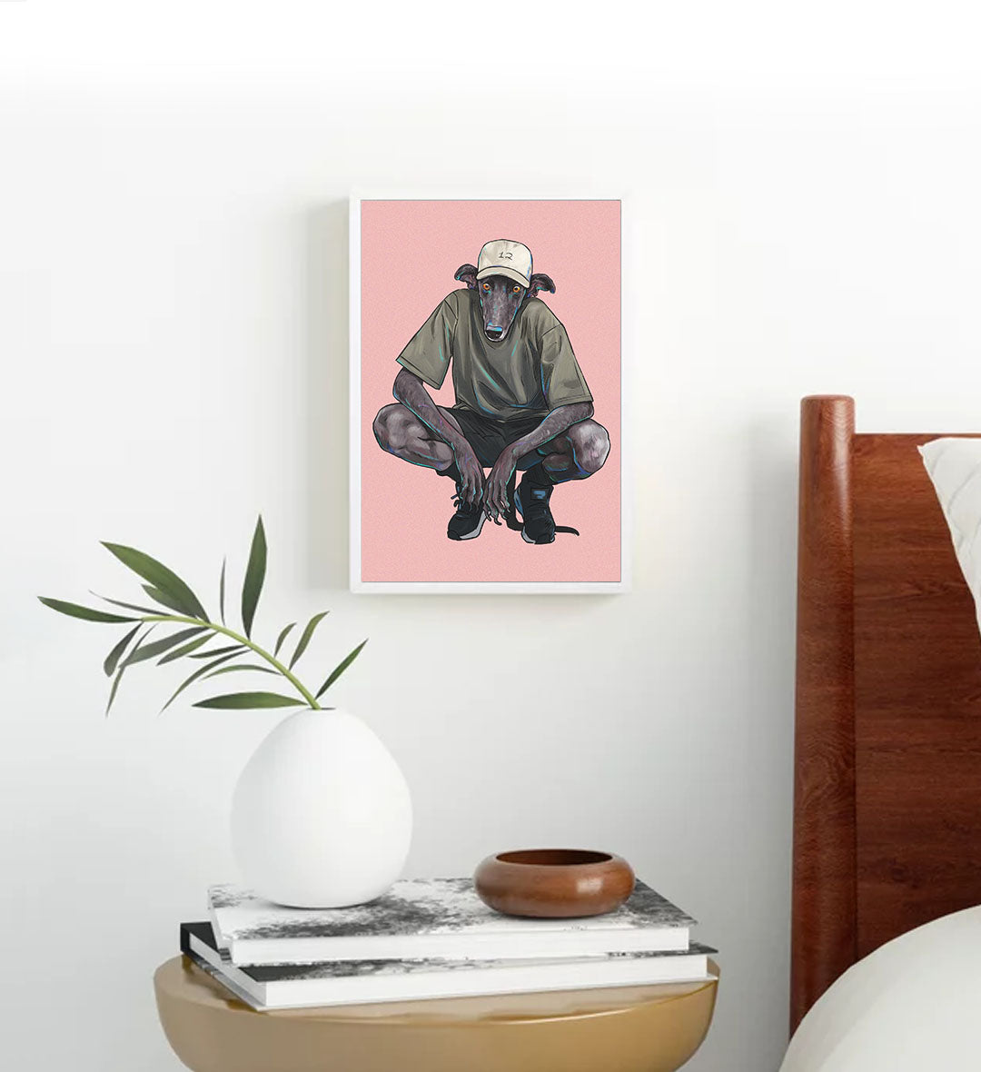 Street Hound whimsical pet wall art with a greyhound in streetwear for Indian home decor.