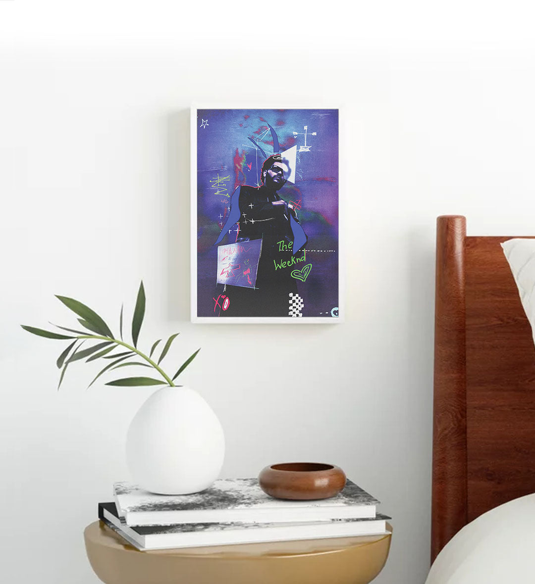 The Weeknd XO urban pop wall art canvas print with purple and blue tones for Indian home decor.