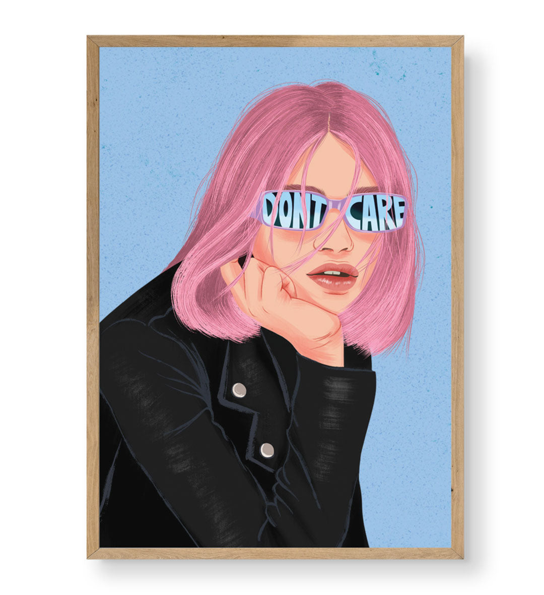 Carefree Rebel pop art wall canvas print with pink hair and sunglasses for Indian home decor.