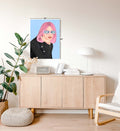 Carefree Rebel pop art wall canvas print with pink hair and sunglasses for Indian home decor.