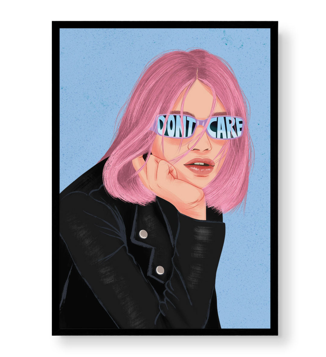 Carefree Rebel pop art wall canvas print with pink hair and sunglasses for Indian home decor.