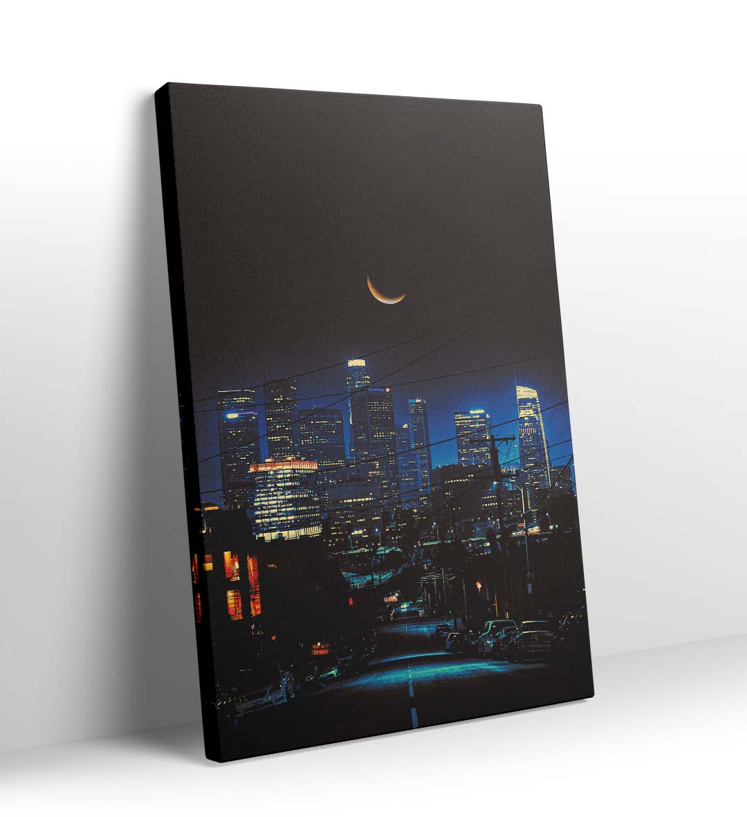 Cityscape Crescent with skyline and crescent moon wall art for Indian home decor.