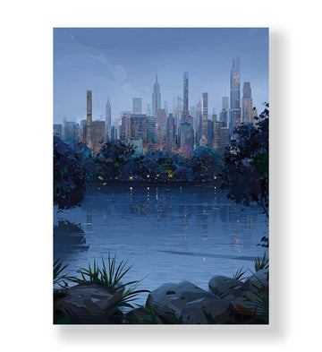 Cityscape Twilight Glow with urban skyline design wall art for Indian home decor.