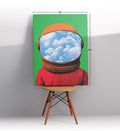 Astronaut canvas wall art with clouds in visor, perfect for modern Indian home decor.