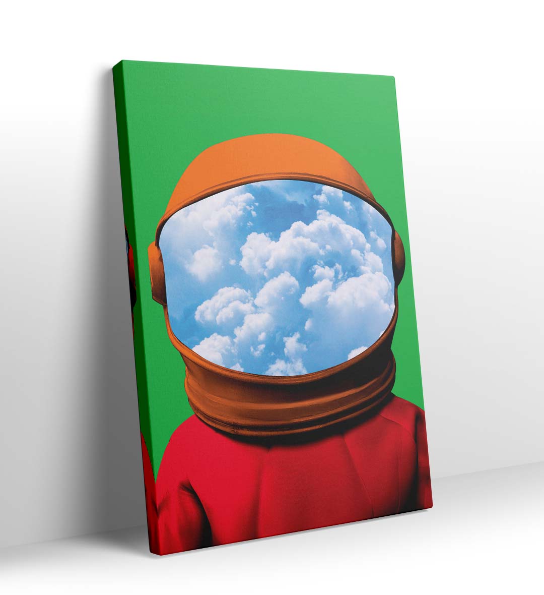 Astronaut canvas wall art with clouds in visor, perfect for modern Indian home decor.