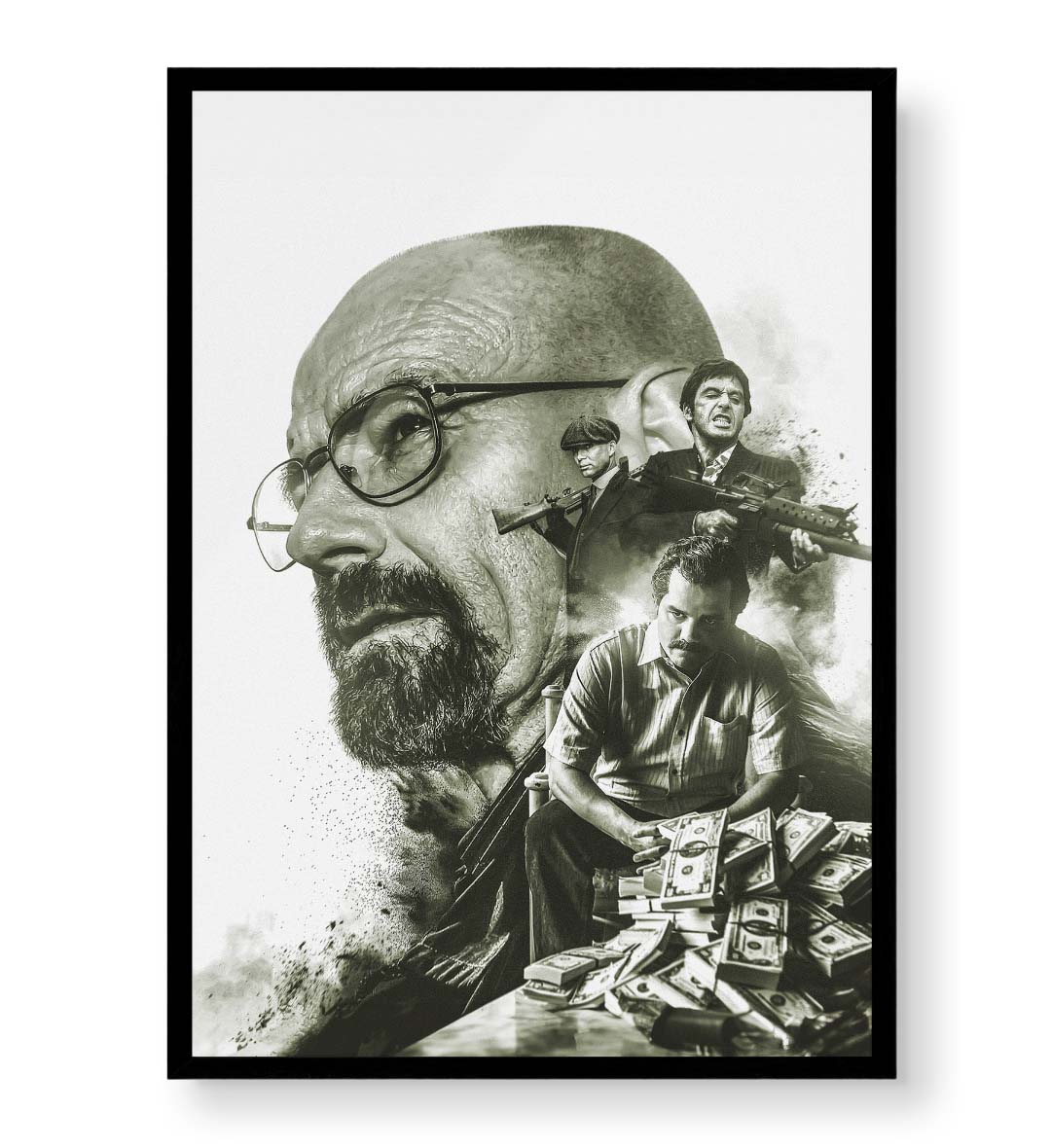 Crime Kings canvas wall art with Walter White and Tony Montana, perfect for modern Indian home decor.