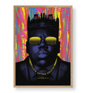 Notorious B.I.G. parody canvas wall art with psychedelic NYC skyline, perfect for modern Indian home decor.