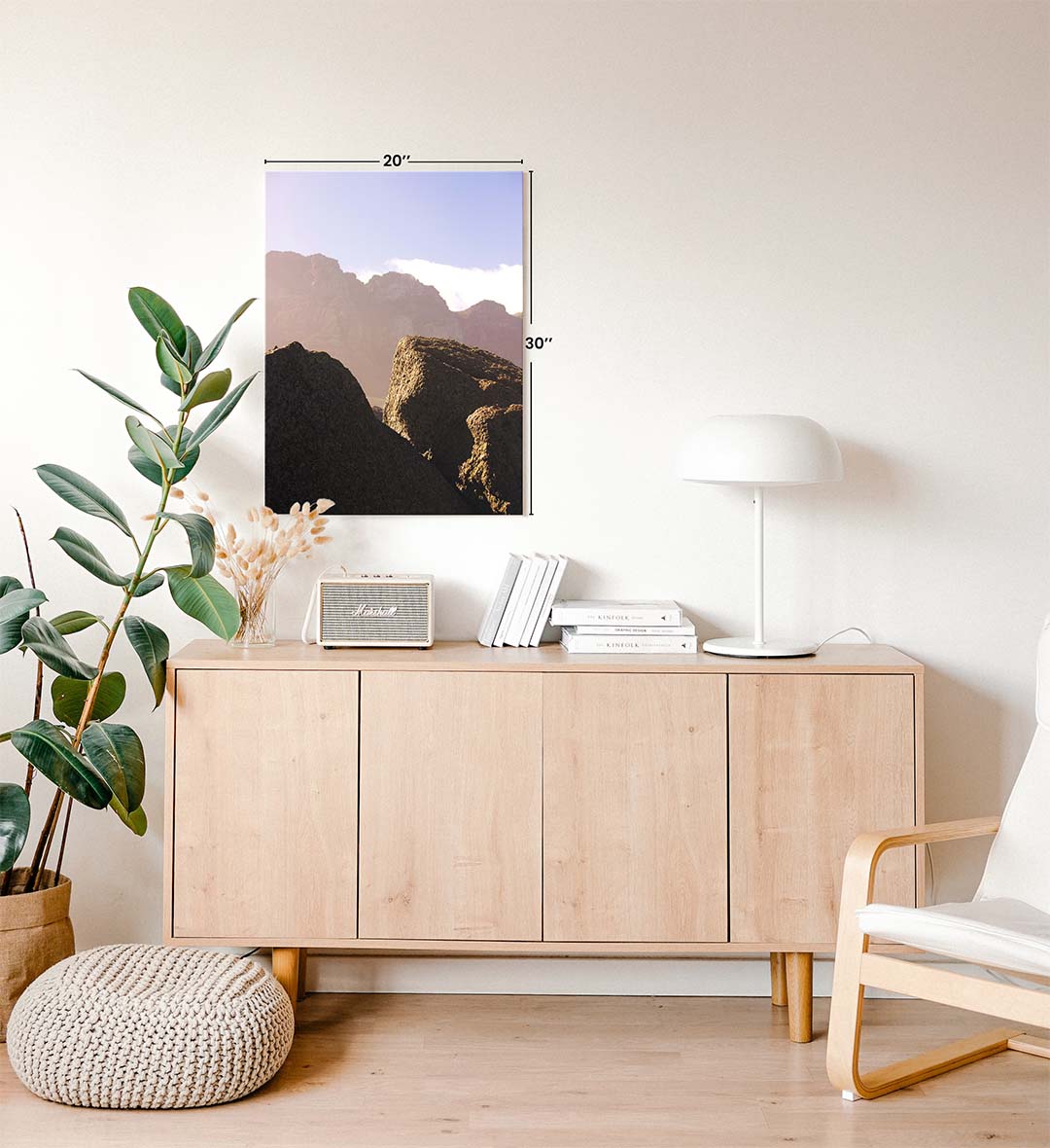 Mountain serenity canvas wall art with rocks and peaks, perfect for modern Indian home decor.