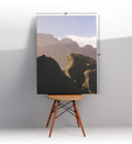 Mountain serenity canvas wall art with rocks and peaks, perfect for modern Indian home decor.