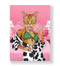 Doja Cat’s Glam Lounge whimsical pet wall art with a ginger cat in a pink bedroom for Indian home decor.