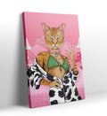Doja Cat’s Glam Lounge whimsical pet wall art with a ginger cat in a pink bedroom for Indian home decor.