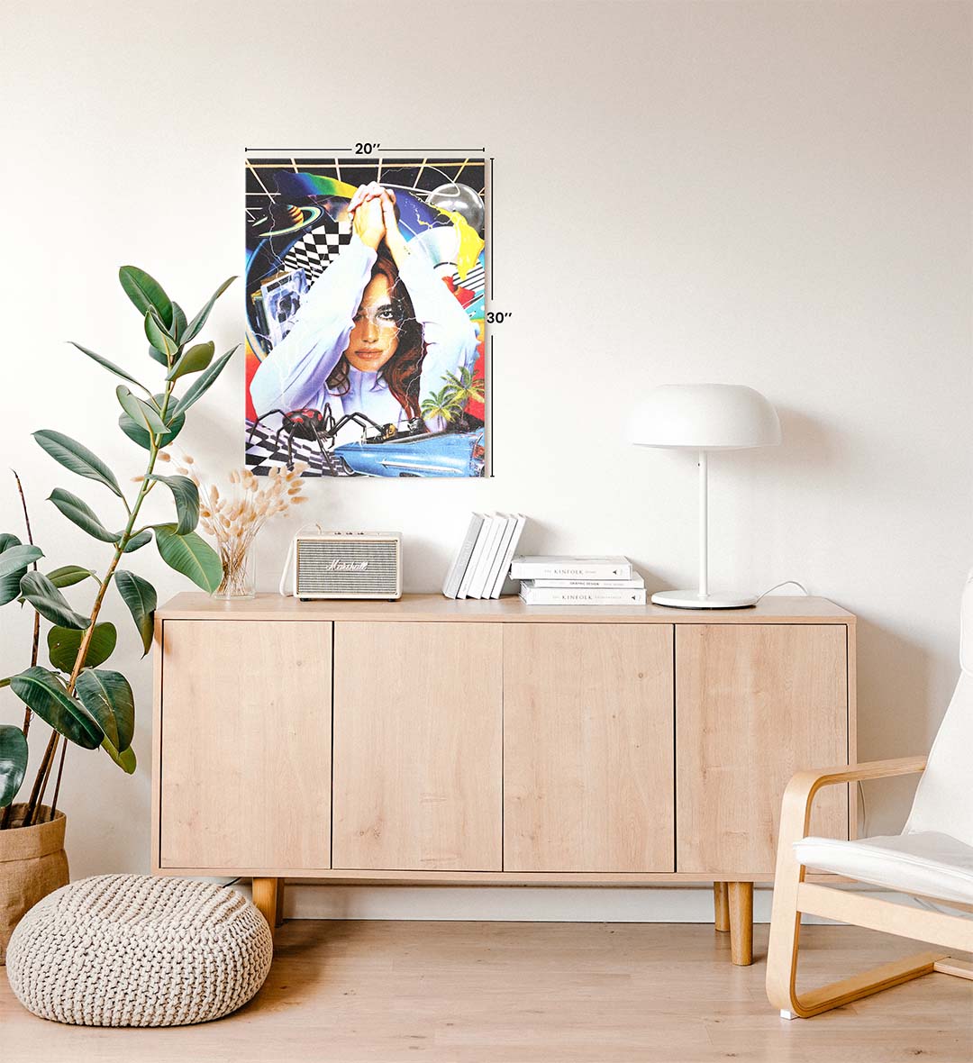 Dua Lipa's Retro Cosmic Vibe with surreal collage design wall art for home decor.