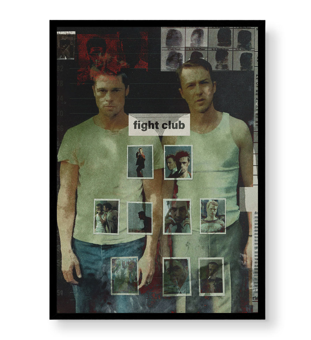 Fight Club Chaos Collage cinematic wall art with gritty tones and red splatters for Indian home decor.