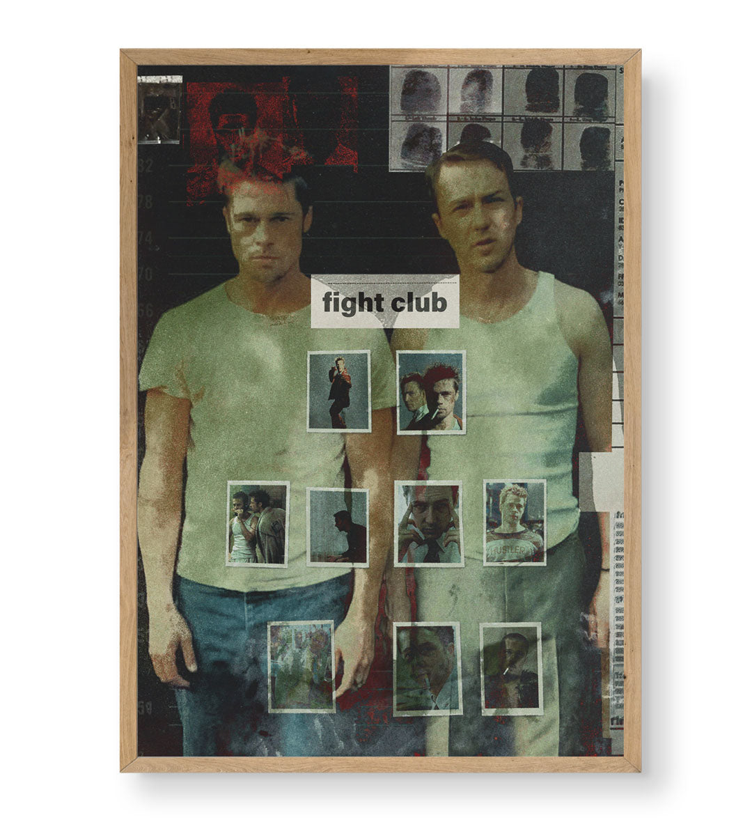 Fight Club Chaos Collage cinematic wall art with gritty tones and red splatters for Indian home decor.