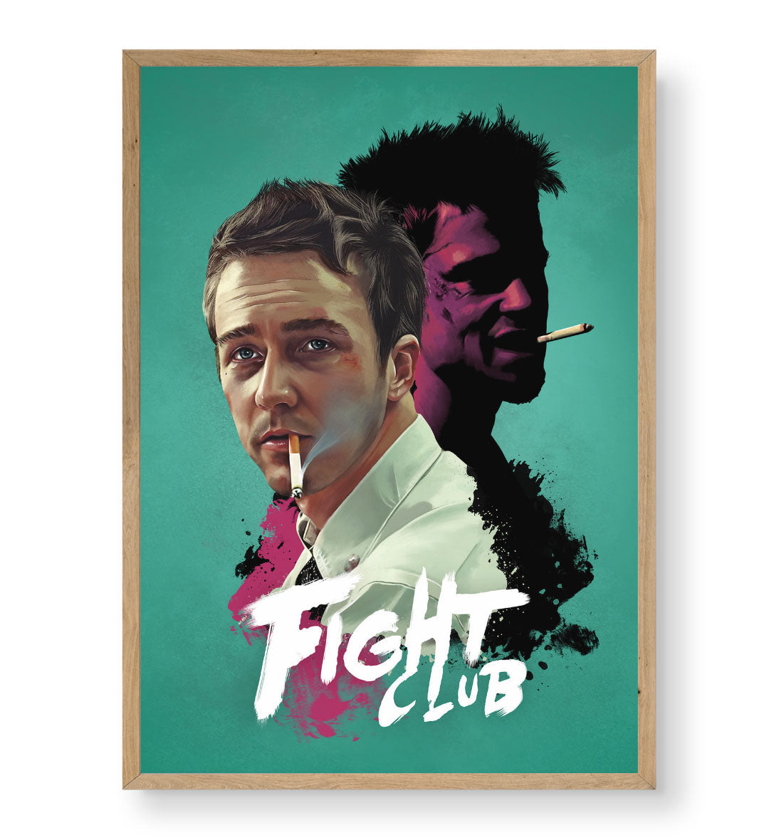 Fight Club Dual Shadows cinematic wall art with teal background and pink accents for Indian home decor.
