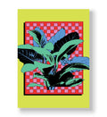 Tropical pop canvas wall art with leaves and checkered background, perfect for modern Indian home decor.