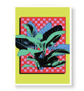 Tropical pop canvas wall art with leaves and checkered background, perfect for modern Indian home decor.