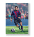 Lionel Messi canvas wall art in Barcelona jersey, perfect for modern Indian sports home decor.