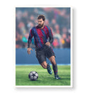 Lionel Messi canvas wall art in Barcelona jersey, perfect for modern Indian sports home decor.