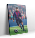 Lionel Messi canvas wall art in Barcelona jersey, perfect for modern Indian sports home decor.