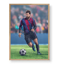 Lionel Messi canvas wall art in Barcelona jersey, perfect for modern Indian sports home decor.